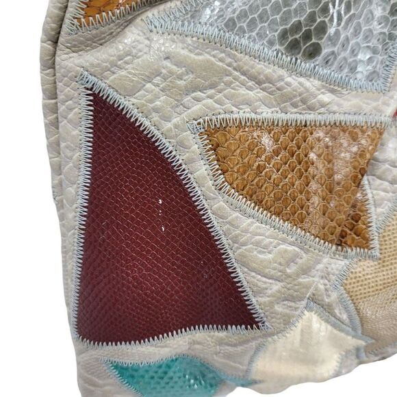 Vtg 80's Caprice Shoulder Bag Leather Boho Funky Patchwork Multicolor Large Gray - Picture 14 of 16